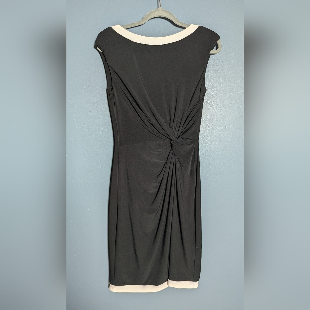 Lauren Ralph Lauren Black Twist Front Dress With White Trim Women's Size 10 Midi